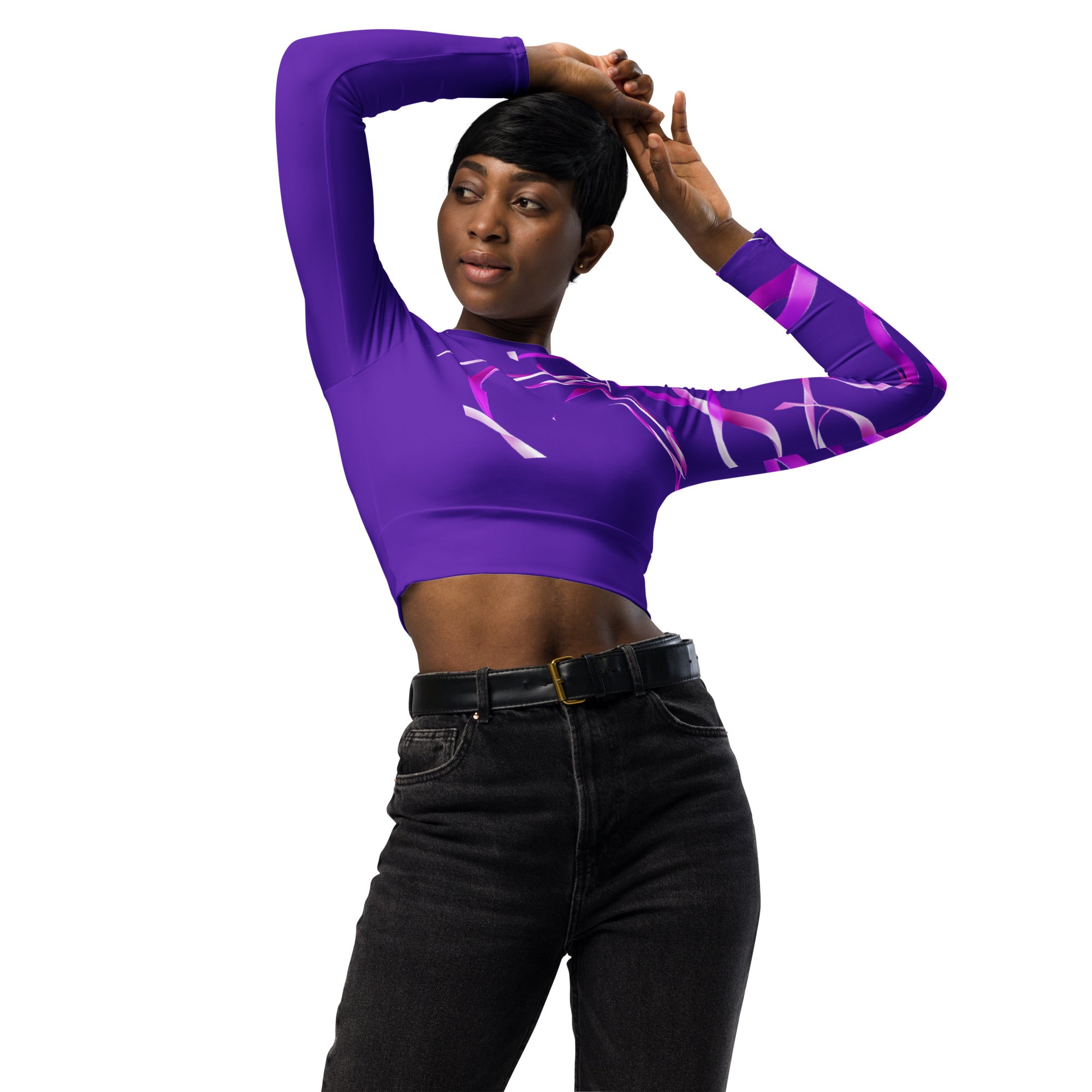 Purple & Pink crop top. Long-sleeved gym or dance top and streetwear. Women's yoga or fitness top. La Danza by WickedYo